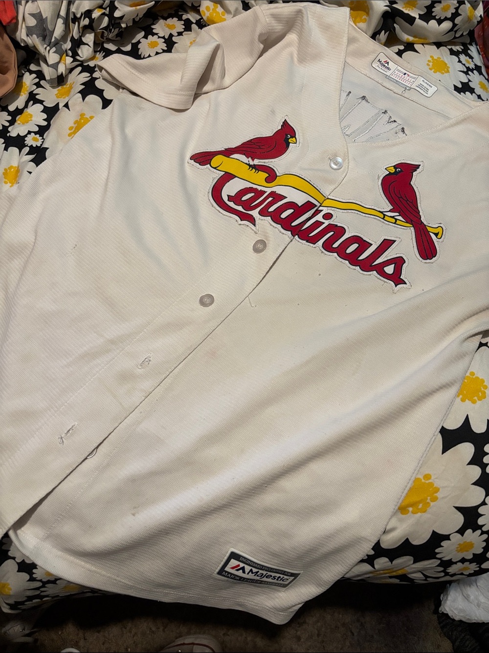 Majestic Cream St. Louis Cardinals Button-Front Jersey with Red and Yellow Logo